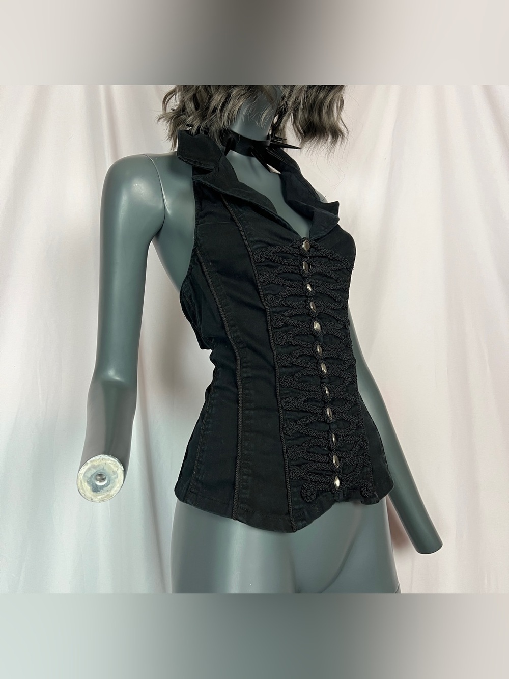 Rare Vintage 90s Tripp Black Sleeveless Corset Halter Top Vest